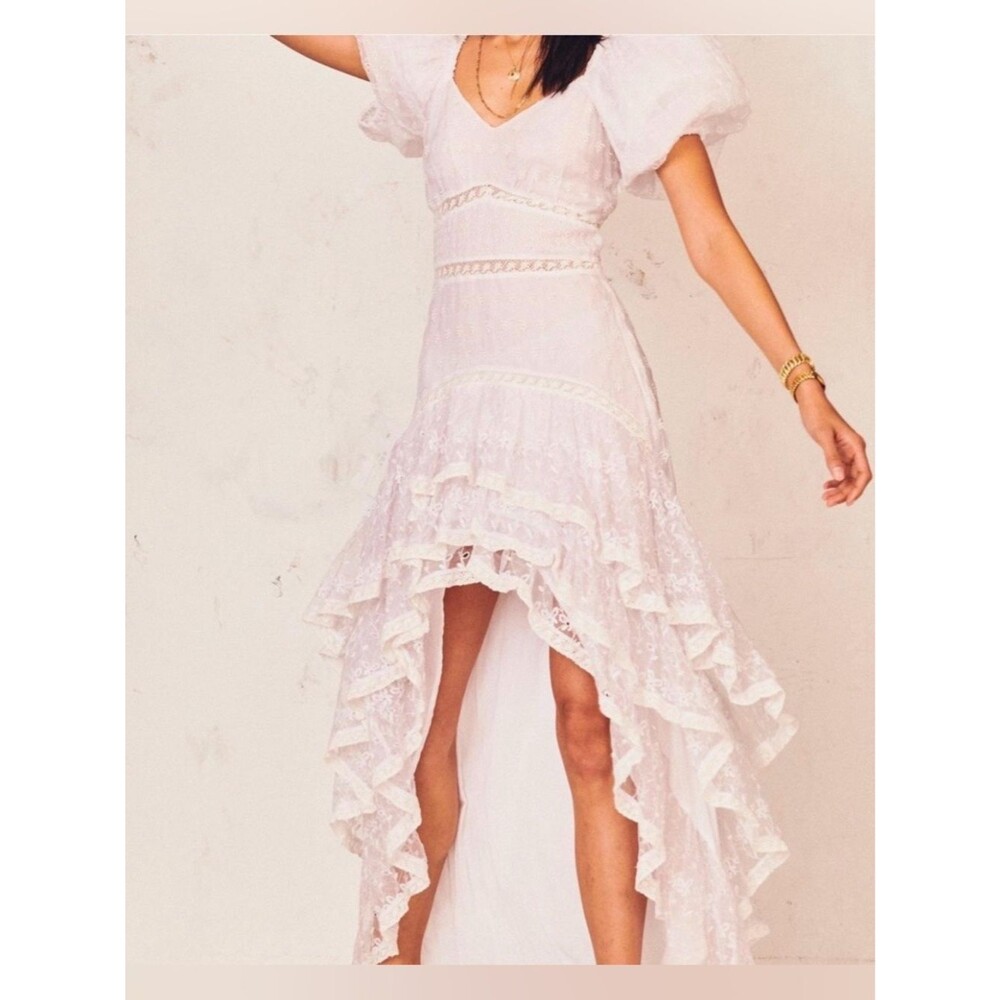 Loveshackfancy Cayden White High Low Ruffle Maxi Dress Size 00